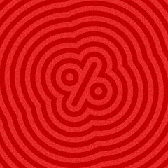 Vector illustration of a red percent sign surrounded by concentric ripple waves in a bold, textured red palette.