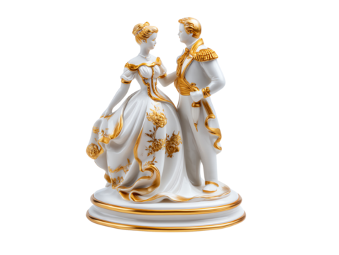 Elegant Porcelain Figurine Couple in Gold Accents Romantic Dance Pose