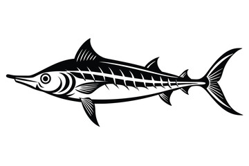 Elegant Black Swordfish Illustration Detailed Line Art, Fish Design, Marine Life Depiction