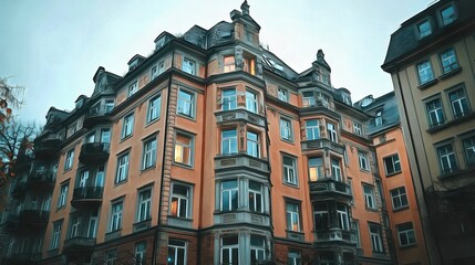 Obraz premium Apartment building in Romanticism style architecture in an urban environment cityscape