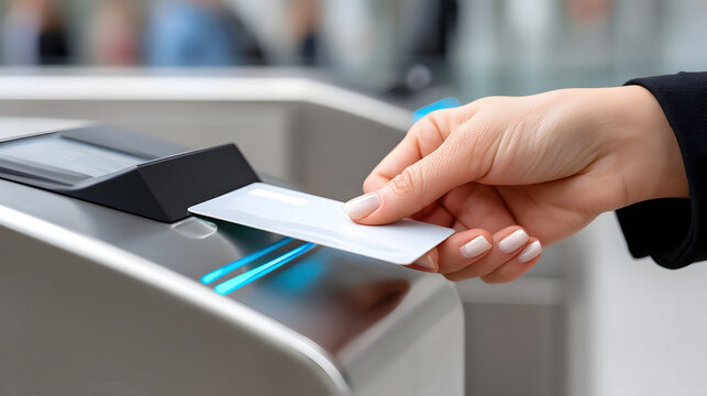 Contactless card being scanned on metro ticket reader