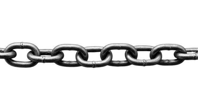 Isolated Silver Metal Chain Link Strong Connection On Transparent Background