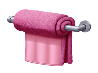 Soft Pink Bath Towel Rolled and Hanging on Modern Towel Rack