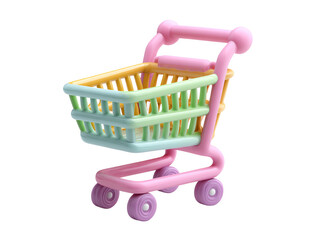 Pastel Colored Shopping Cart 3D Render of a Cute Mini Supermarket Trolley