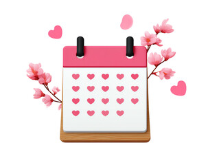 Pink Calendar with Hearts and Cherry Blossoms Romantic Date Reminder