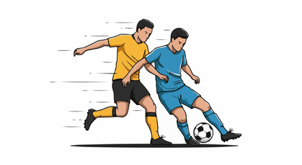 Vector illustration of a sport football soccer player silhouette with a ball running in action