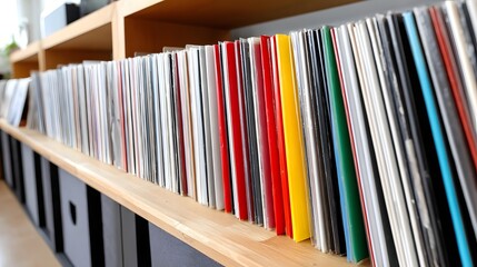 Colorful Vinyl Record Shelves in a Nostalgic Music Retail Scene