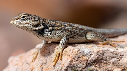 Naklejka premium Spiny lizard sunbathing on a desert rock