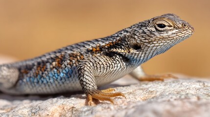 Naklejka premium Spiny lizard sunbathing on desert rock