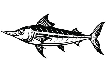 Stylized Black and White Vector Illustration of a Swordfish with Detailed Fins and Bill