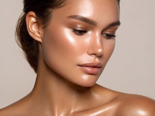 Close-up view of a woman's smooth, oiled body.