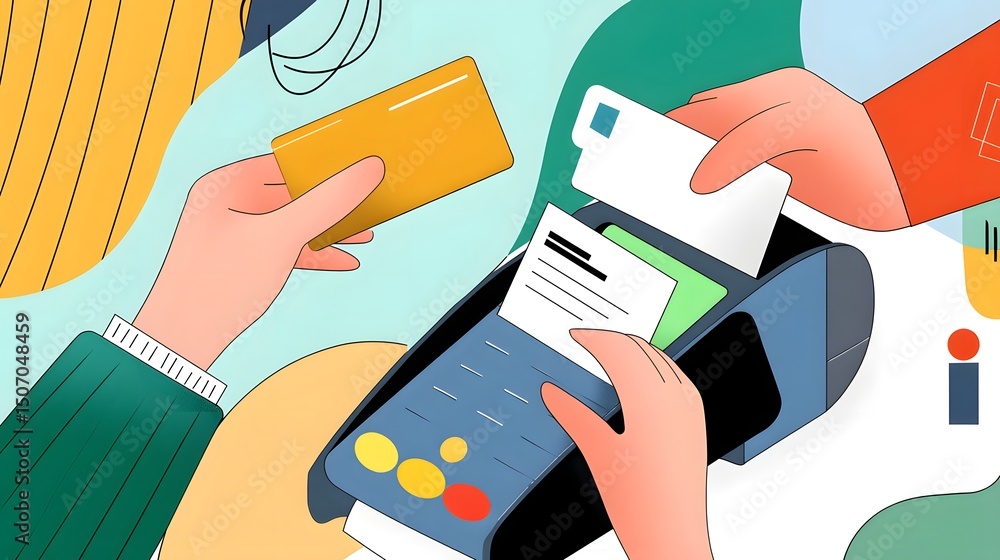 Poster hands using credit card to make payment at card reader terminal