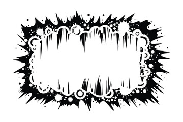 Black and White Border with Sharp Spikes, Circles, and Splatters – Abstract