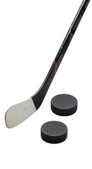 Hockey Stick and Pucks Isolated Sports Equipment Transparent Background