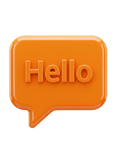 Hello Orange Speech Bubble 3d Render with Glossy Design on Transparency