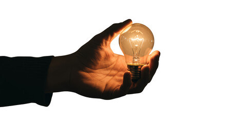 Holding Lightbulb Concept with Glowing Filament on Isolated Background