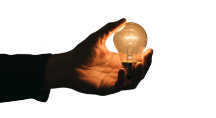 Holding Lightbulb Concept with Glowing Filament on Isolated Background