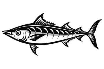 Monochrome Vector Illustration of a Striking Wahoo Fish with Detailed Fins and Tail