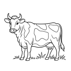A black and white cow illustration line art of a coloring page