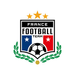 classic football logo badge with a france flag color and soccer ball illustration. sport team logo vector template