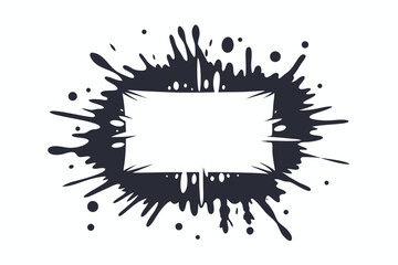 Ink Splash Rectangle Isolated on White Background, Abstract Black Spatters Design