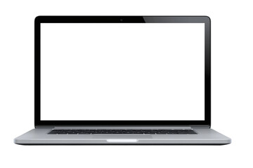 Laptop computer with blank screen isolated on white background