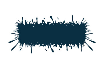 Isolated Dark Blue Ink Splatter Blot Shape with Decorative Elements on White Background