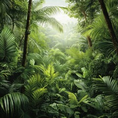 Lush green foliage in a vibrant tropical rainforest setting.
