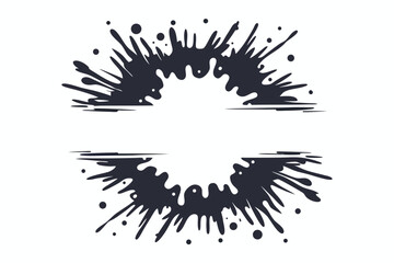 Black Ink Splashes Abstract Circular Swirl Design with Drip Elements and Dots