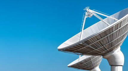 Radar satellite dishes against a clear blue sky
