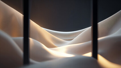 Abstract composition of flowing fabric with soft lighting and dark background.