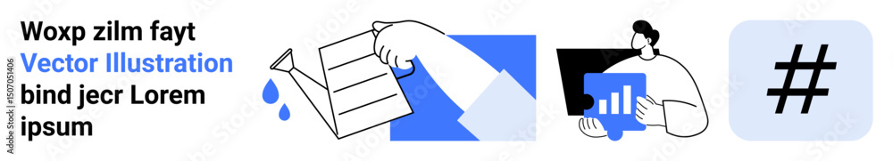 Aufkleber open folder with paper, bar chart on monitor, metadata tag symbol. ideal for business, data analytic