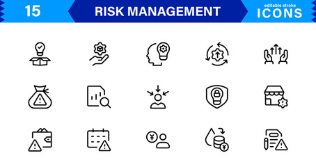 Professional Risk Management Icons Covering Danger, Planning, Assessment, Caution, and Prevention Concepts with a Minimal Clean Design
