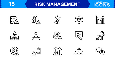Professional Risk Management Icons Covering Danger, Planning, Assessment, Caution, and Prevention Concepts with a Minimal Clean Design