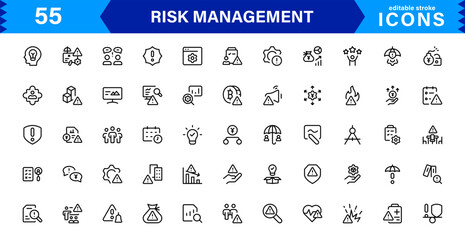 Professional Risk Management Icons Covering Danger, Planning, Assessment, Caution, and Prevention Concepts with a Minimal Clean Design