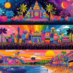 Whimsical Tropical Jellyfish Adventure with Vibrant Creatures and Sunset Beach Paradise

