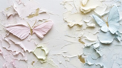 Beautiful pastel Butterflies, Oil painting with obvious brushstrokes