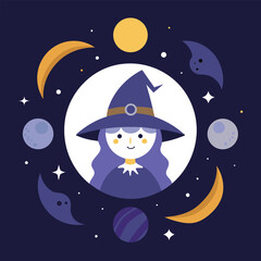 Fototapeta premium Witchy moon phases mystical illustration vector illustration