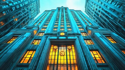 Office building in Art Deco style architecture in an urban environment cityscape