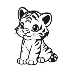 Cute tiger cub vector, cartoon baby animal, wild cat illustration, jungle predator art, adorable feline design