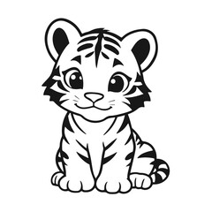 Cute tiger cub vector, cartoon baby animal, wild cat illustration, jungle predator art, adorable feline design