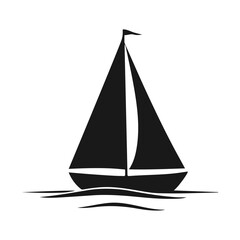 Sailing boat silhouette, sail ship icon, sea travel vector, nautical transport graphic, ocean boat illustration