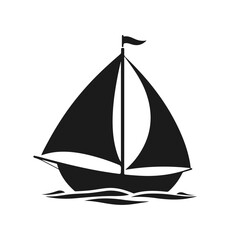 Sailing boat silhouette, sail ship icon, sea travel vector, nautical transport graphic, ocean boat illustration