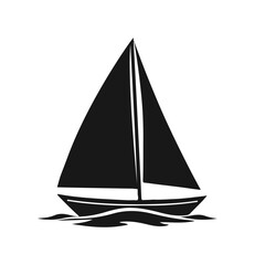 Sailing boat silhouette, sail ship icon, sea travel vector, nautical transport graphic, ocean boat illustration