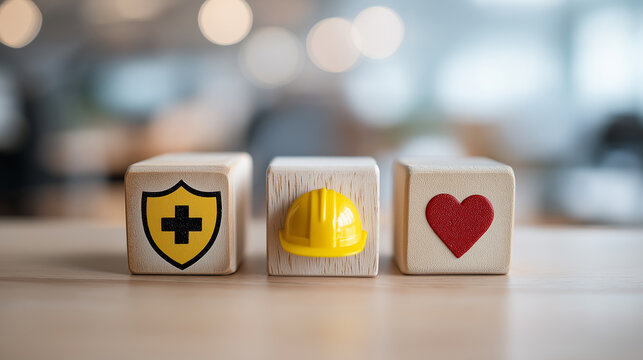 Workplace Health and Safety Awareness Representing Occupational Protection, Employee Risk Prevention, Health Insurance Support and Corporate Responsibility,  Safety First - Powered by Adobe