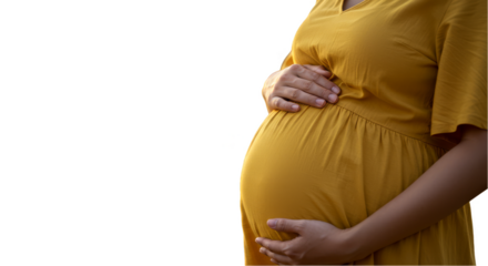 Isolated Transparent Background Image of Pregnant Woman in Yellow Dress