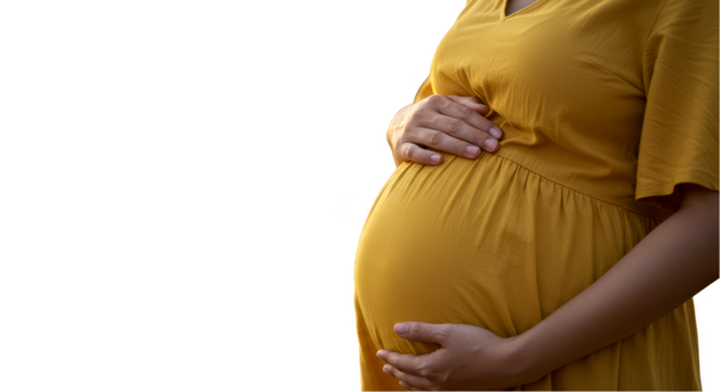 Isolated Transparent Background Image of Pregnant Woman in Yellow Dress
