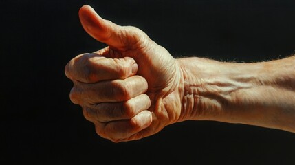 Close-up of a human hand showing thumbs up gesture, symbolizing approval, success, agreement, or positivity with a clear background for creative use.