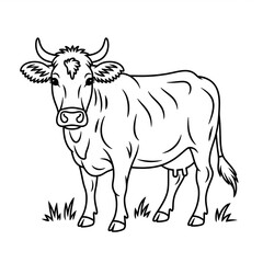 A black and white cow illustration line art of a coloring page 