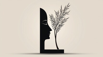 Profile of a person with a plant,  peaceful and contemplative